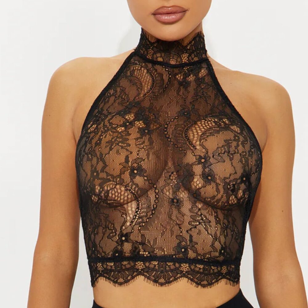 Lace Sheer Halter Top, Med